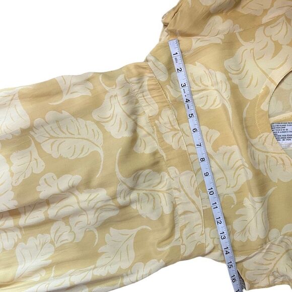 Yellow Palm Print Short Sleeve Scoop Neck Button Back Long Maxi Dress 1 (S) - Picture 7 of 8